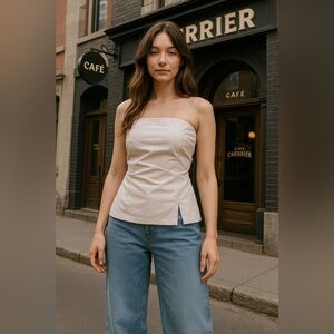 Iris Setlakwe designer Bustier Strapless Top in Soft linen Beige linen blend